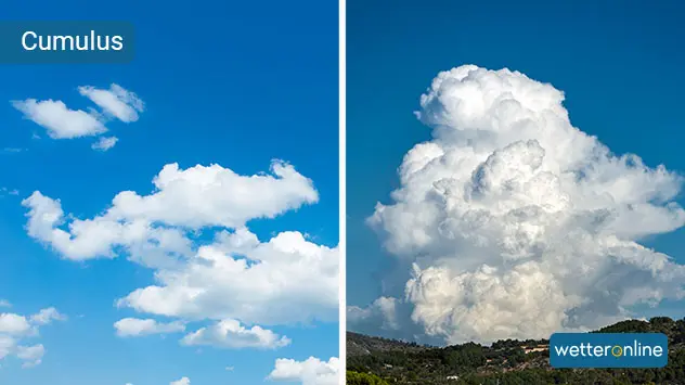 Cumuluswolken sind einzelne scharf abgegrenzte Wolken