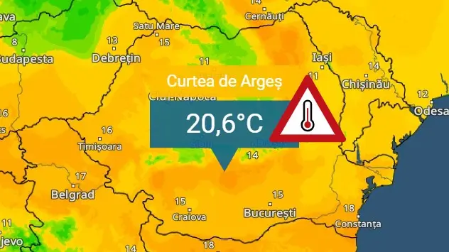 Stația meteorologică de la Curtea de Argeș a înregistrat pe 1 ianuarie 2023 recordul absolut de temperatură de 20,6°C.