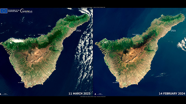 Satellite imagery showing drought in Tenerife