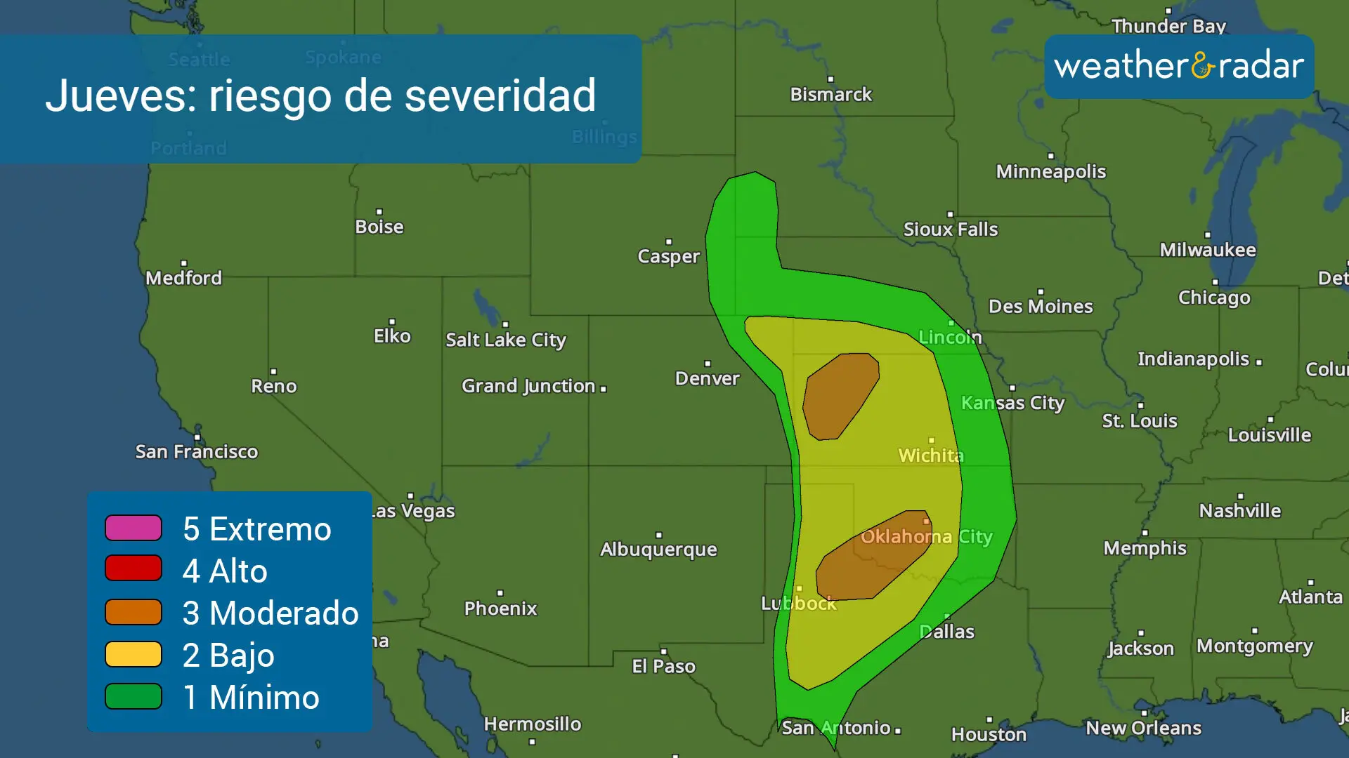 Primer día de al menos 4 con tiempo severo que afectará el sur de Nebraska hasta Texas.