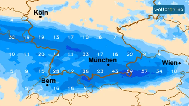 Karte mit aufsummierten Regenmengen