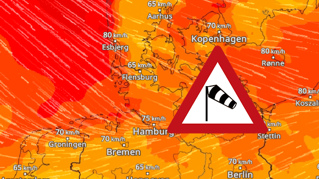 Am Donnerstag gibt es vor allem in der Nordhälfte Sturmböen. An Küsten sind sogar schwere Sturmböen möglich, wie die WindRadar-Vorhersage zeigt. 