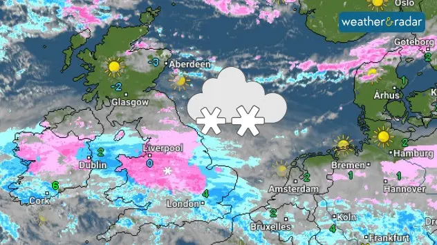 Weather map showing snow