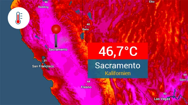 Das TemperaturRadar zeigt eine große Hitze.