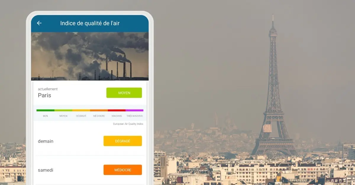 L'indice de qualité de l'air est accessible sur notre application