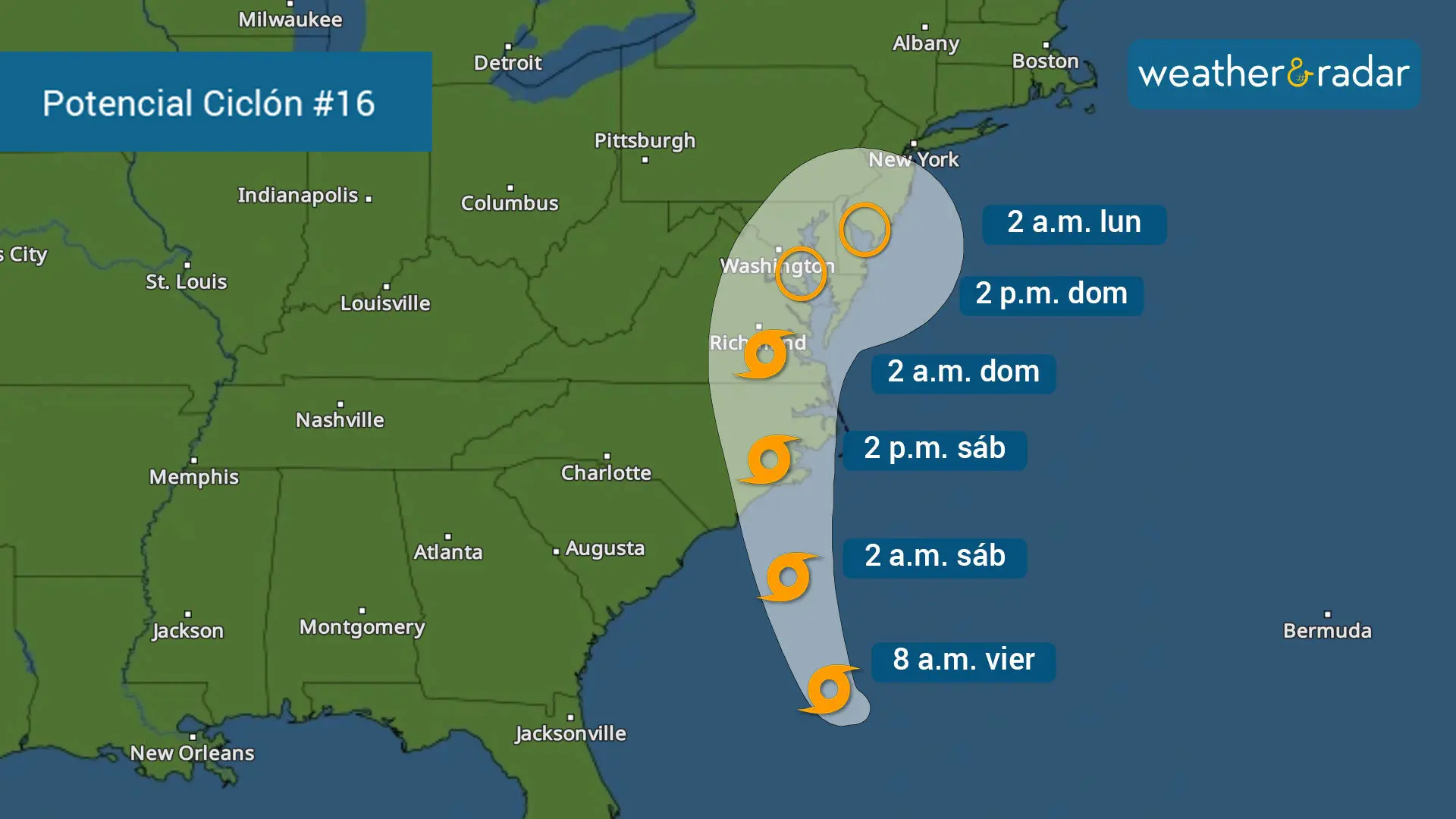 Potencial Ciclón Tropical #16 trayectoria emitida por el CNH el viernes por la noche