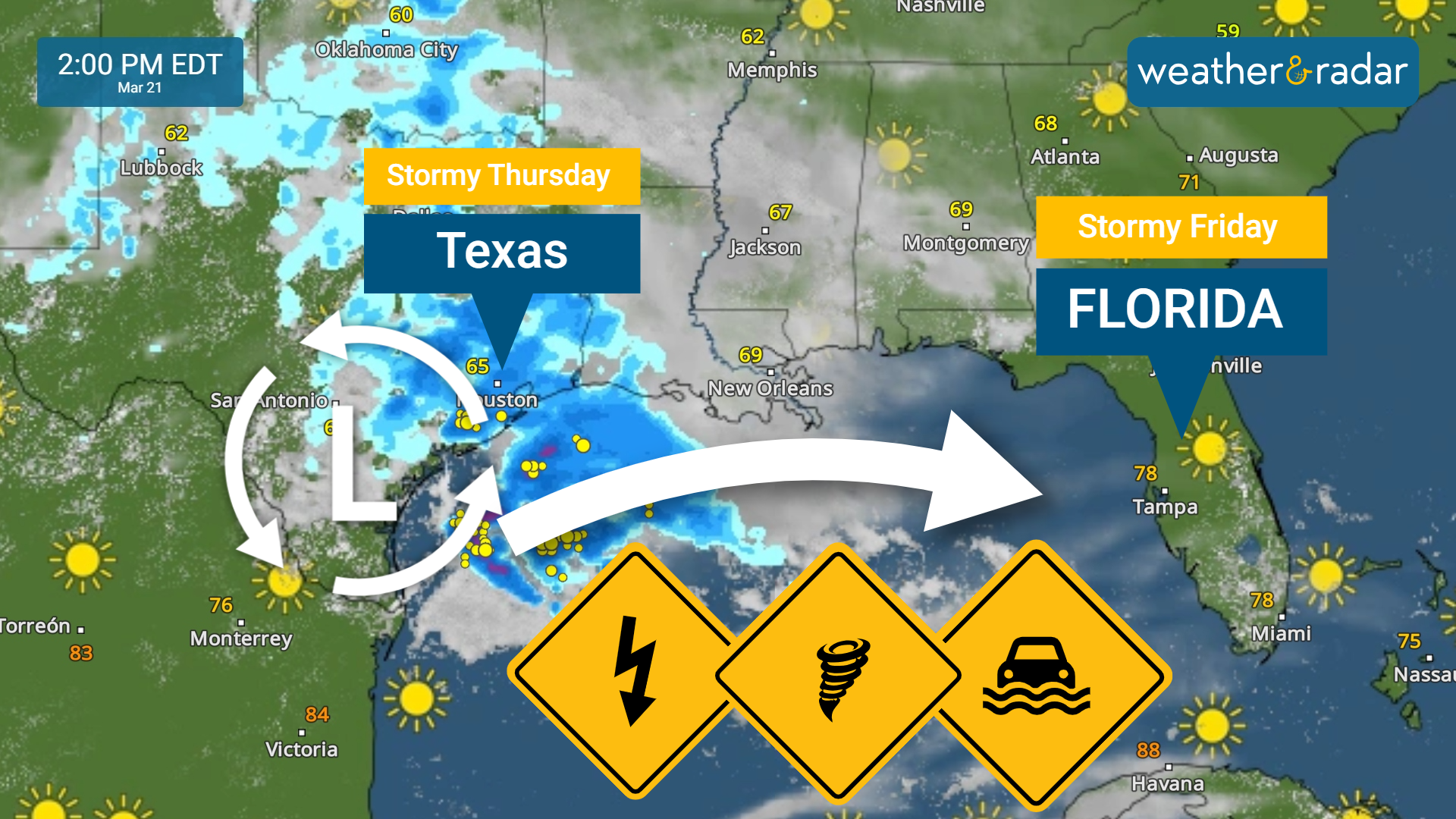 Strong low pressure moves over South Texas on Thursday.