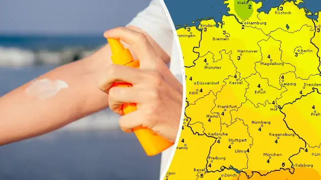 Einsprühen mit Sonnenschutzmittel - UV-Index hoch