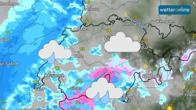Das WetterRadar von WetterOnline zeigt Wolken, Regen, Schnee und Blitze. 