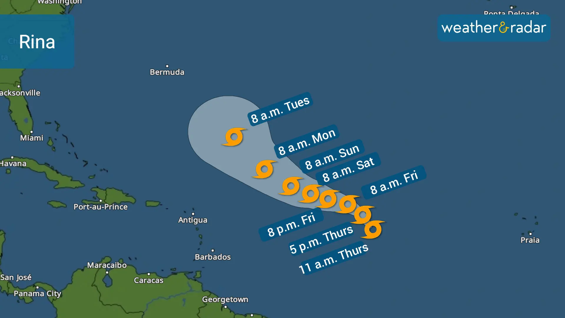 Rina's track issued by the NHC on Thursday (sept 28) at 11 a.m. 