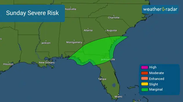 Some severe storms will be possible across southern Georgia and northern Florida on Sunday.