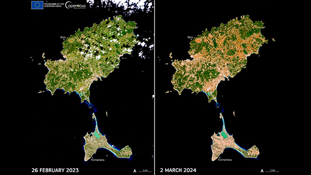 Satellite image showing impact of drought from February 2023 to March 2024.