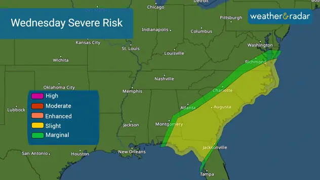 Isolated severe storms with damaging winds and isolated tornadoes possible. 