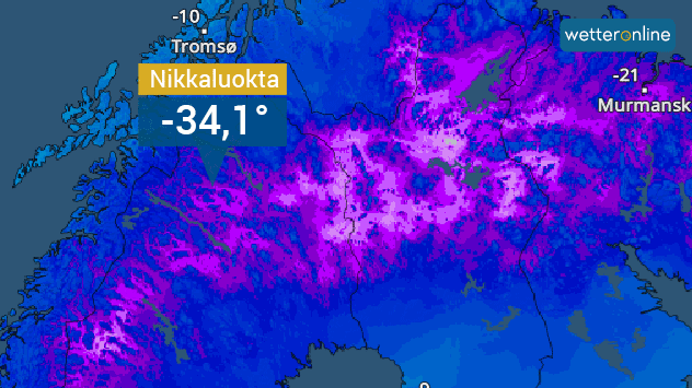 TemperaturRadar zeigt minus 34,1 Grad im Norden Skandinaviens