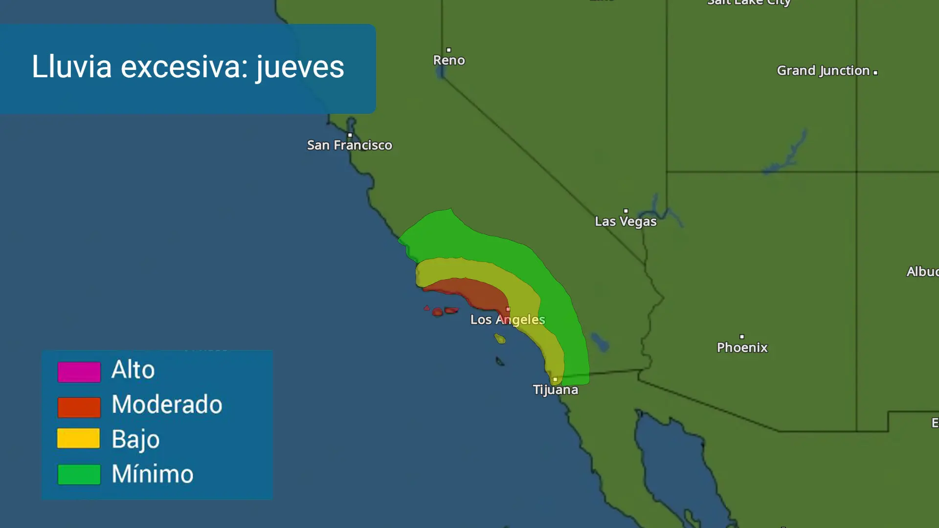 Es riesgo aumenta a un nivel 3 de 4 para el sur de California el jueves. PRECAUCIÓN CON LAS INUDACIONES. 
