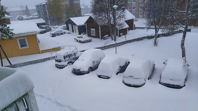 Wintereinbruch in Kiruna in Nordschweden