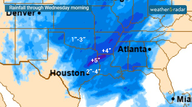 Rainfall throughout Wednesday morning as a storm moves east over the South this week. 