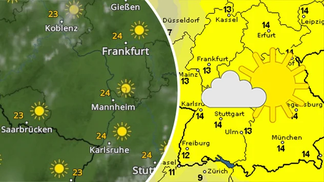 WetterRadar-Vorhersage und Sonnenscheindauer für Dienstag