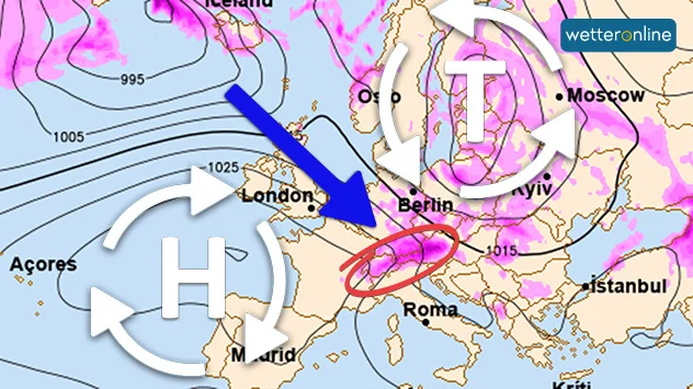 Wetterkarte mit Drucksystemen für Mitte nächster Woche