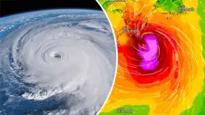 Ein Hurrikan zieht über den Atlantik. Das Zentrum das Wirbelsturms (Auge) lässt sich gut erkennen.