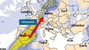 Saharastaub kommt aus Südwesten Richtung Deutschland