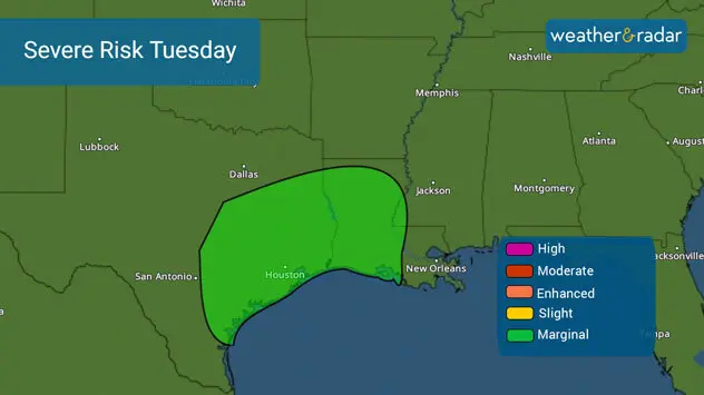 Severe storms will erupt across the southern Plains Tuesday with flooding rains, damaging gusts, and isolated tornadoes also possible.