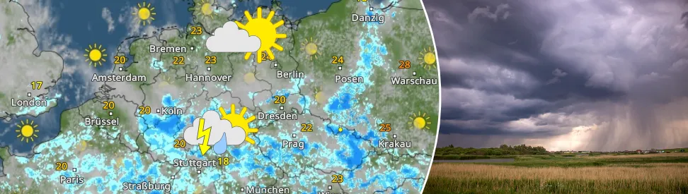 WetterRadar zeigt Wetterzweiteilung für Freitag mit freundlichem Norden und gewittrigem Süden (c) Sabrina Nehlsen via WetterMelder Deutschland