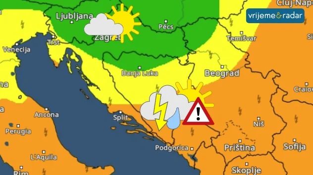 U utorak grmljavinski pljuskovi će se prostirati od Dalmacije preko Hercegovine na istok regije.