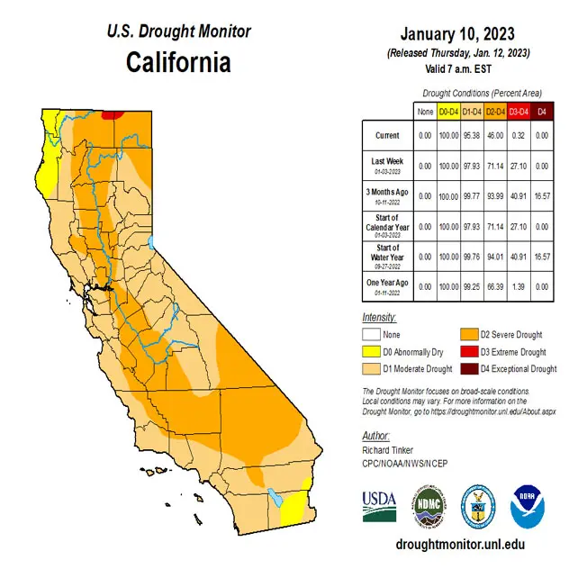 California drought monitor. Report released January 12. 2023.