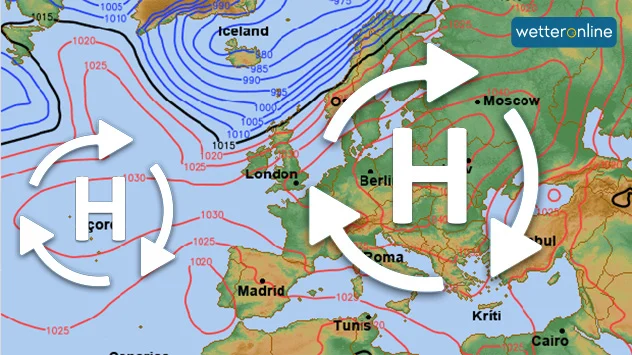 Wetterkarte mit Hochdruckgebieten