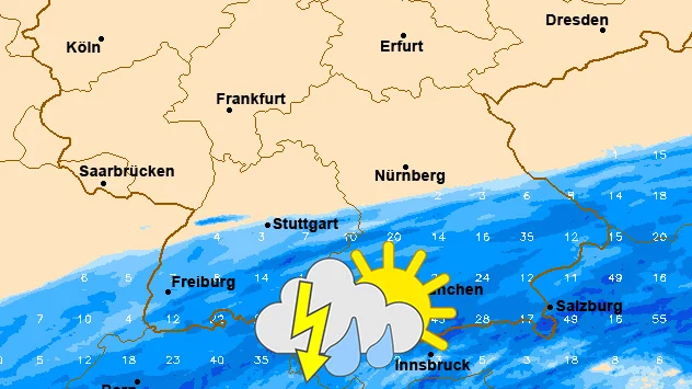Die Karte zeigt die Regenmengen bis Montag.