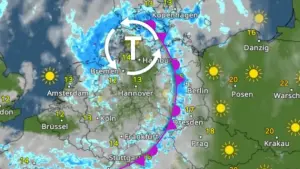 WetterRadar zeigt den “Regen-Kringel“ von Tief GULLA und die zugehörige okkludierte Front