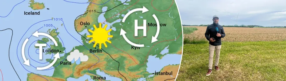 Hoch über Russland und Tief über Westeuropa in Wetterkarte  WetterReporter berichtet über die Gegensätze 
