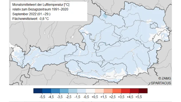 Karte Österreich mit Temperaturarbweichung