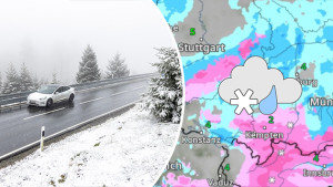 Schnee im Taunus und WetterRadar (c) dpa