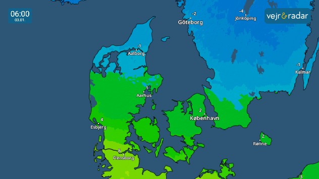 temperaturradaren viser frost i nord og milde temperaturer i syd onsdag morgen