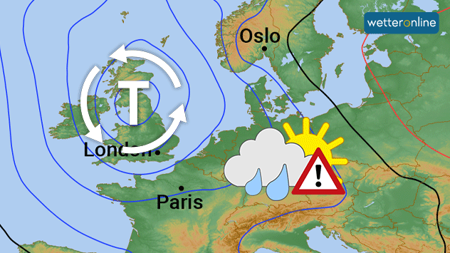 Wetterkarte zeigt Tief bei den Britischen Inseln