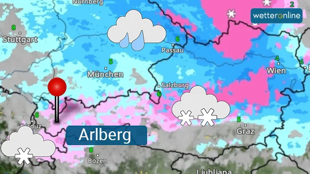 WetterRadar in den Alpen für Samstagnachmittag