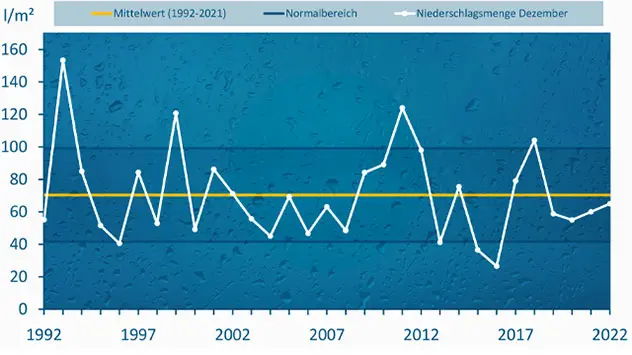 Der Niederschlag lag im Dezember 2022 in etwa im Durchschnitt. 