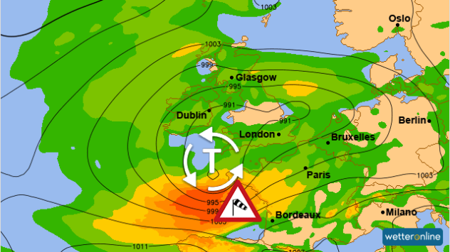 Wetterkarte von Windspitzen-Tief über Irland