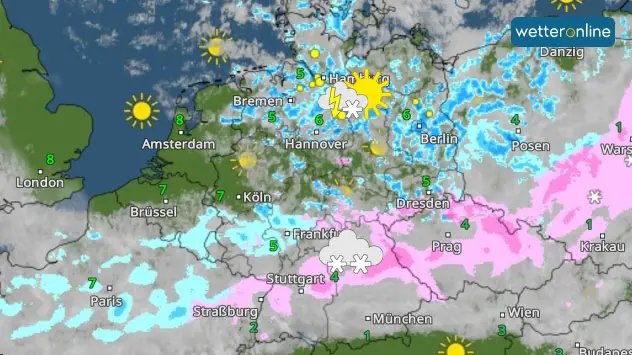 Unser WetterRadar zeigt, wo und wann es am Montag Regen oder Schnee gibt.