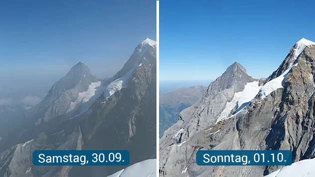 Webcambildvergleich vom Jungfrau Ostgrat