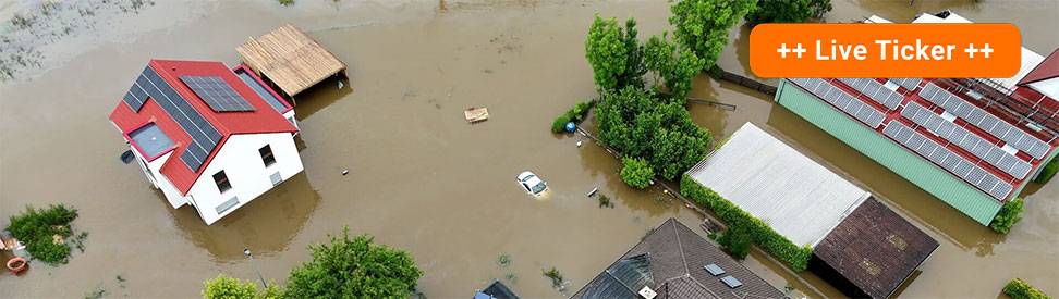 Drohenaufnahme von überfluteten Regionen - Regenmengen seit Donnerstag