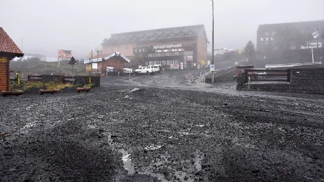 Ash-covered streets after volcanic eruption