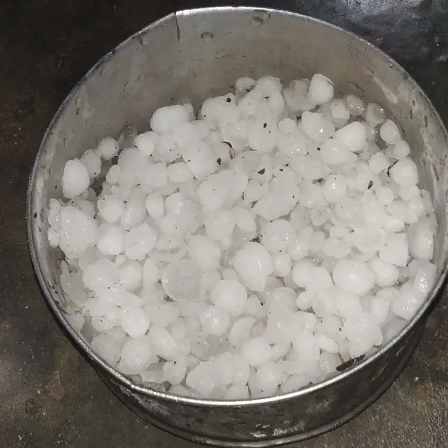 A bucket full of hailstones