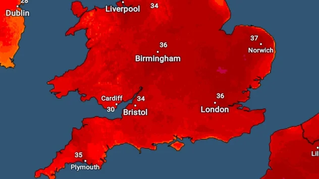 Maximum temperatures across England and Wales today