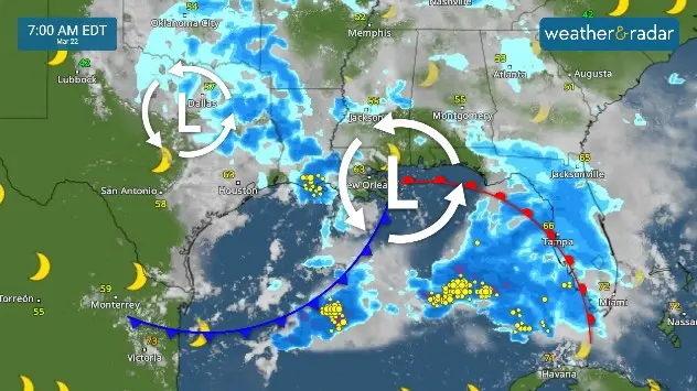 Strong low pressure strengthens while it travels over the Gulf of Mexico.