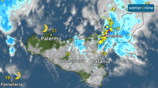 WetterRadar-Bild von Sizilien mit den Unwettern vom Samstag