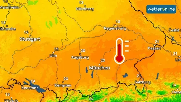 TemperaturRadar Bayern bis 21 Grad