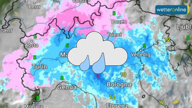 WetterRadar für vergangene Woche: Starker Regen über Norditalien